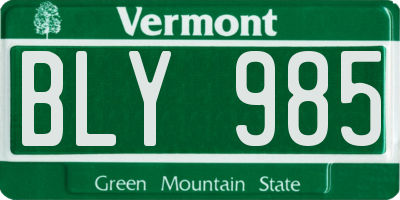VT license plate BLY985