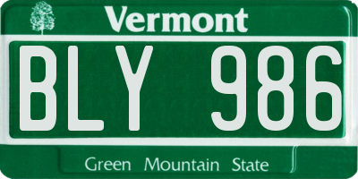 VT license plate BLY986