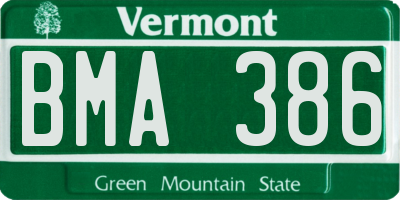 VT license plate BMA386