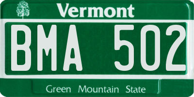 VT license plate BMA502