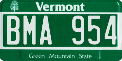 VT license plate BMA954