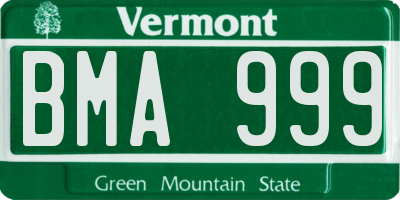 VT license plate BMA999