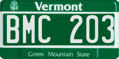 VT license plate BMC203