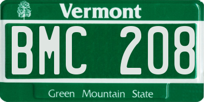 VT license plate BMC208