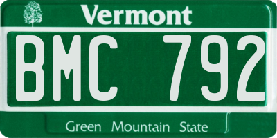 VT license plate BMC792