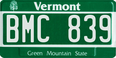 VT license plate BMC839