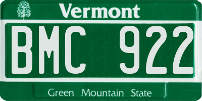 VT license plate BMC922