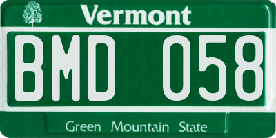VT license plate BMD058