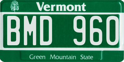 VT license plate BMD960