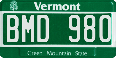 VT license plate BMD980