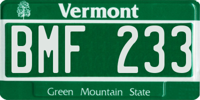 VT license plate BMF233