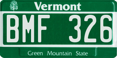 VT license plate BMF326