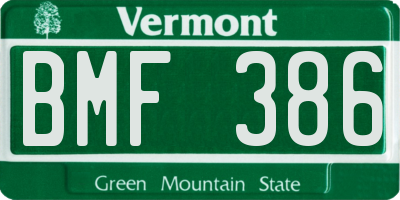 VT license plate BMF386