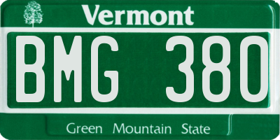 VT license plate BMG380