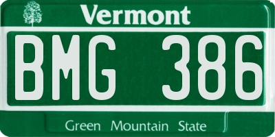 VT license plate BMG386