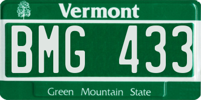 VT license plate BMG433