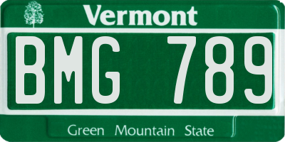 VT license plate BMG789