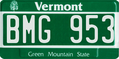VT license plate BMG953
