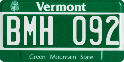 VT license plate BMH092