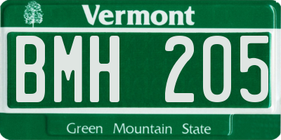 VT license plate BMH205