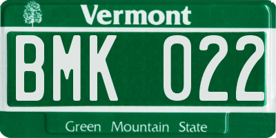 VT license plate BMK022