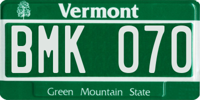 VT license plate BMK070