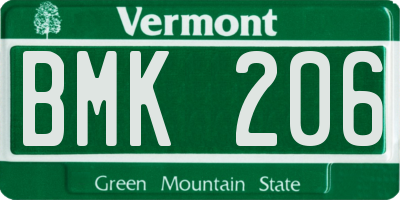 VT license plate BMK206