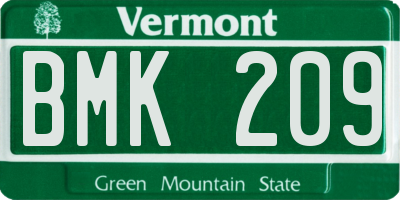 VT license plate BMK209