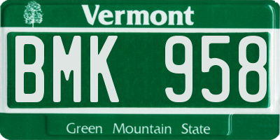 VT license plate BMK958