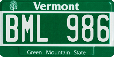 VT license plate BML986