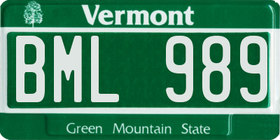 VT license plate BML989