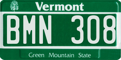 VT license plate BMN308