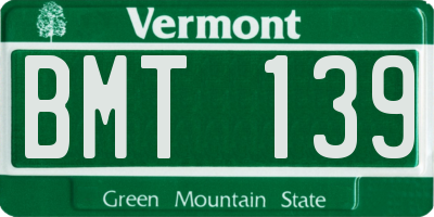 VT license plate BMT139