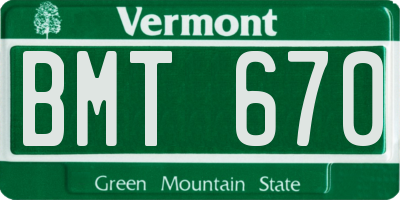 VT license plate BMT670