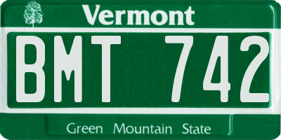 VT license plate BMT742