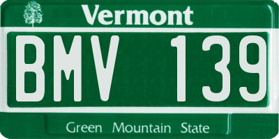 VT license plate BMV139