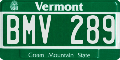 VT license plate BMV289