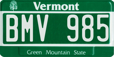 VT license plate BMV985