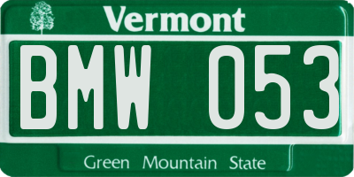VT license plate BMW053