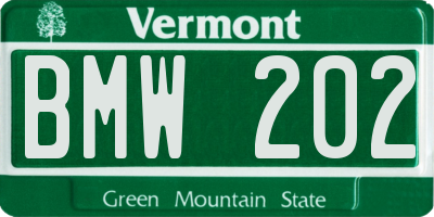 VT license plate BMW202
