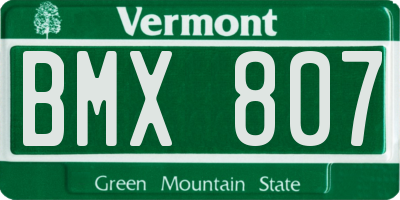 VT license plate BMX807