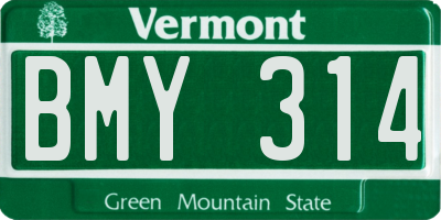 VT license plate BMY314