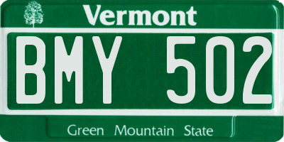 VT license plate BMY502
