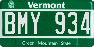 VT license plate BMY934