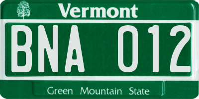 VT license plate BNA012