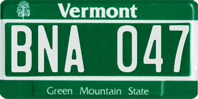 VT license plate BNA047