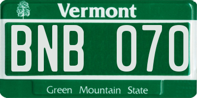 VT license plate BNB070