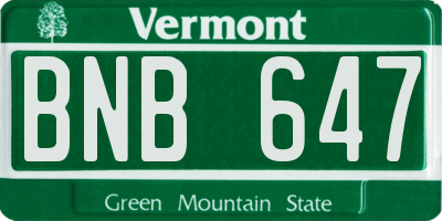 VT license plate BNB647