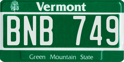 VT license plate BNB749