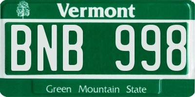 VT license plate BNB998
